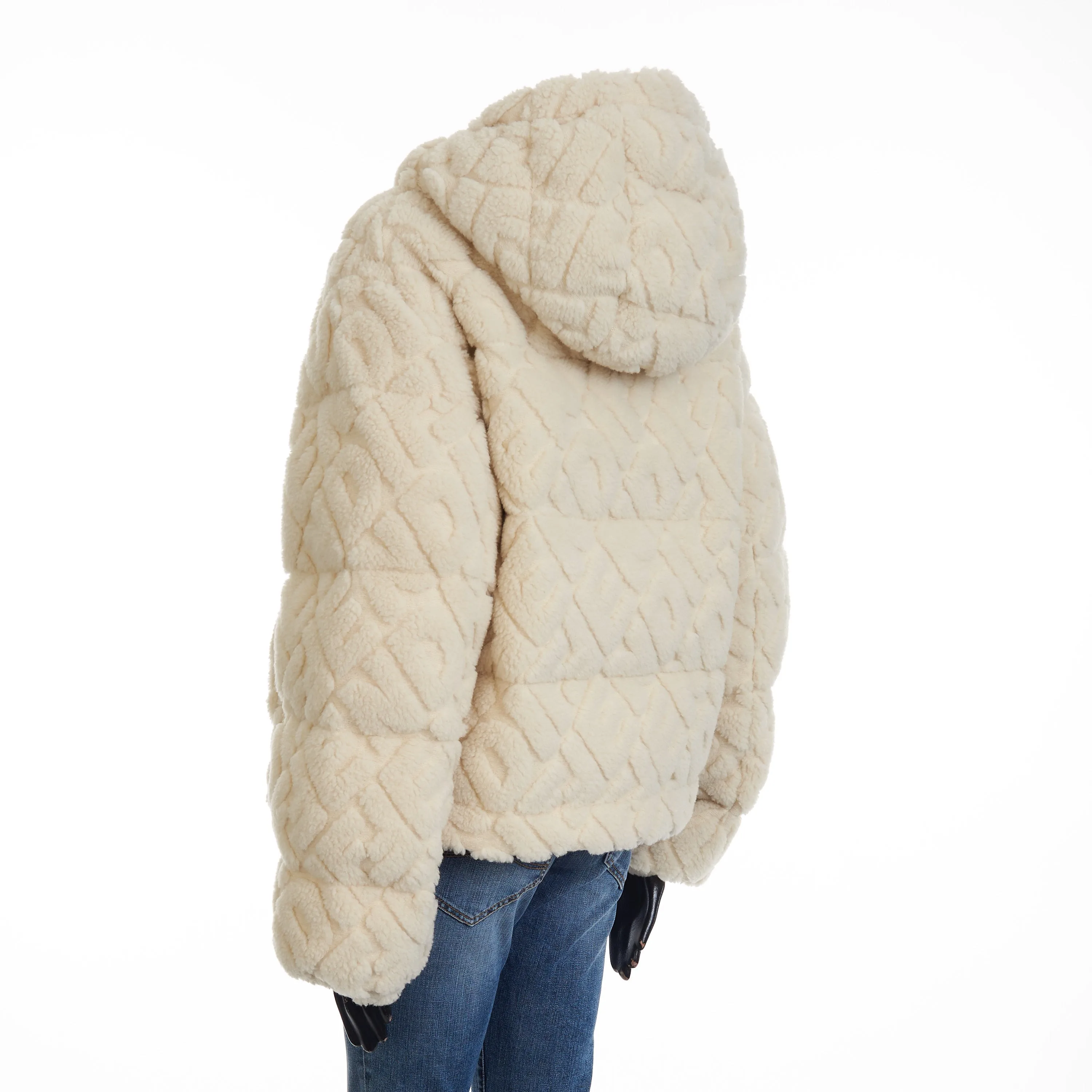 Short Blouson Jacket - White Wool, FF Motif, Drawstring