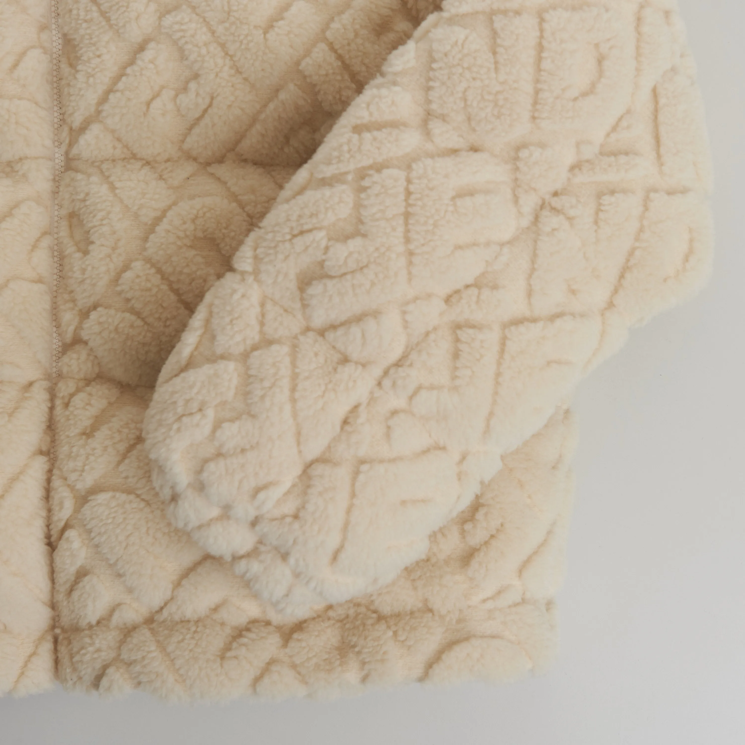 Short Blouson Jacket - White Wool, FF Motif, Drawstring