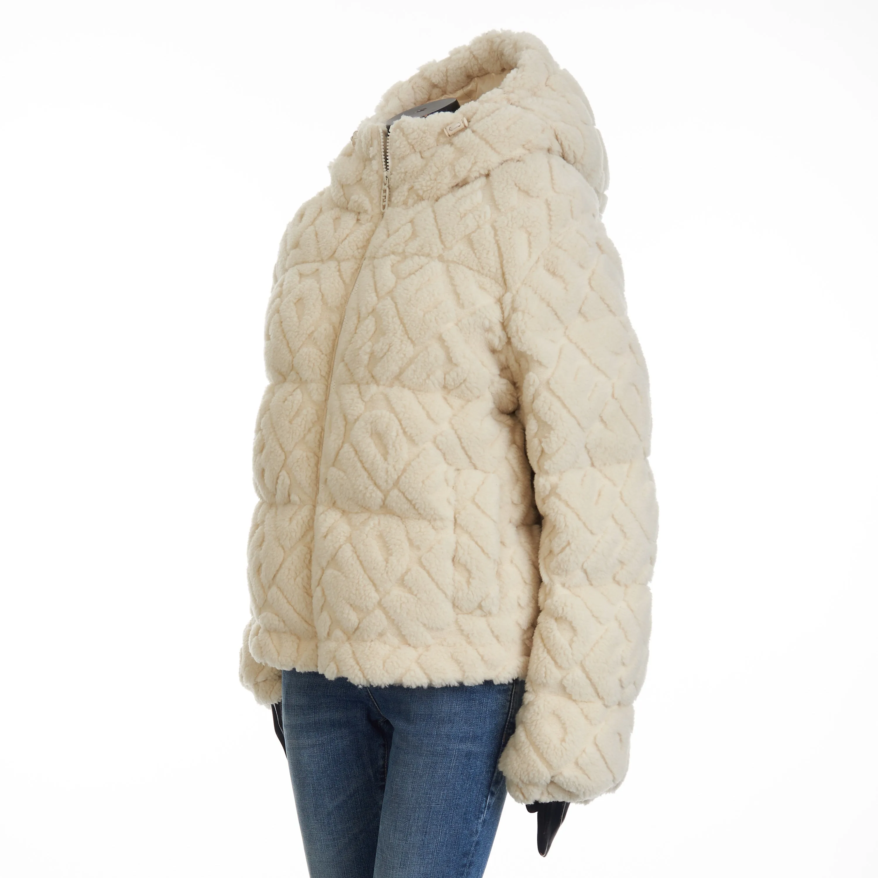 Short Blouson Jacket - White Wool, FF Motif, Drawstring