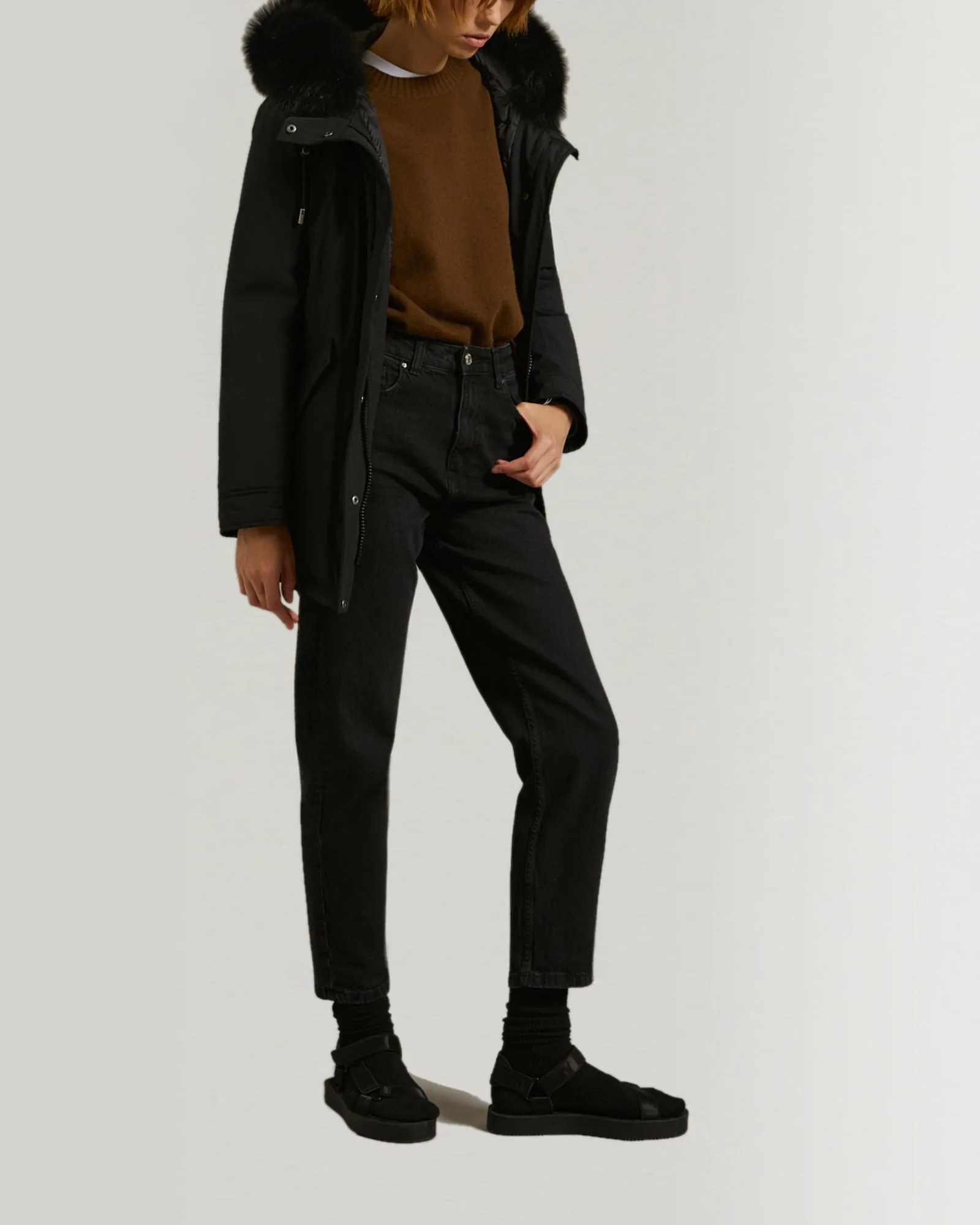 Short Hooded Parka with fox fur