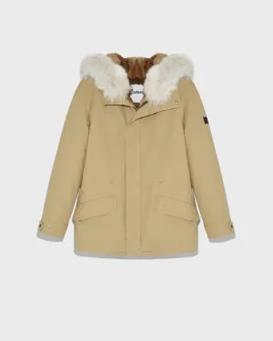 Short Iconic Parka In Cotton Gabardine And Coyote Fur