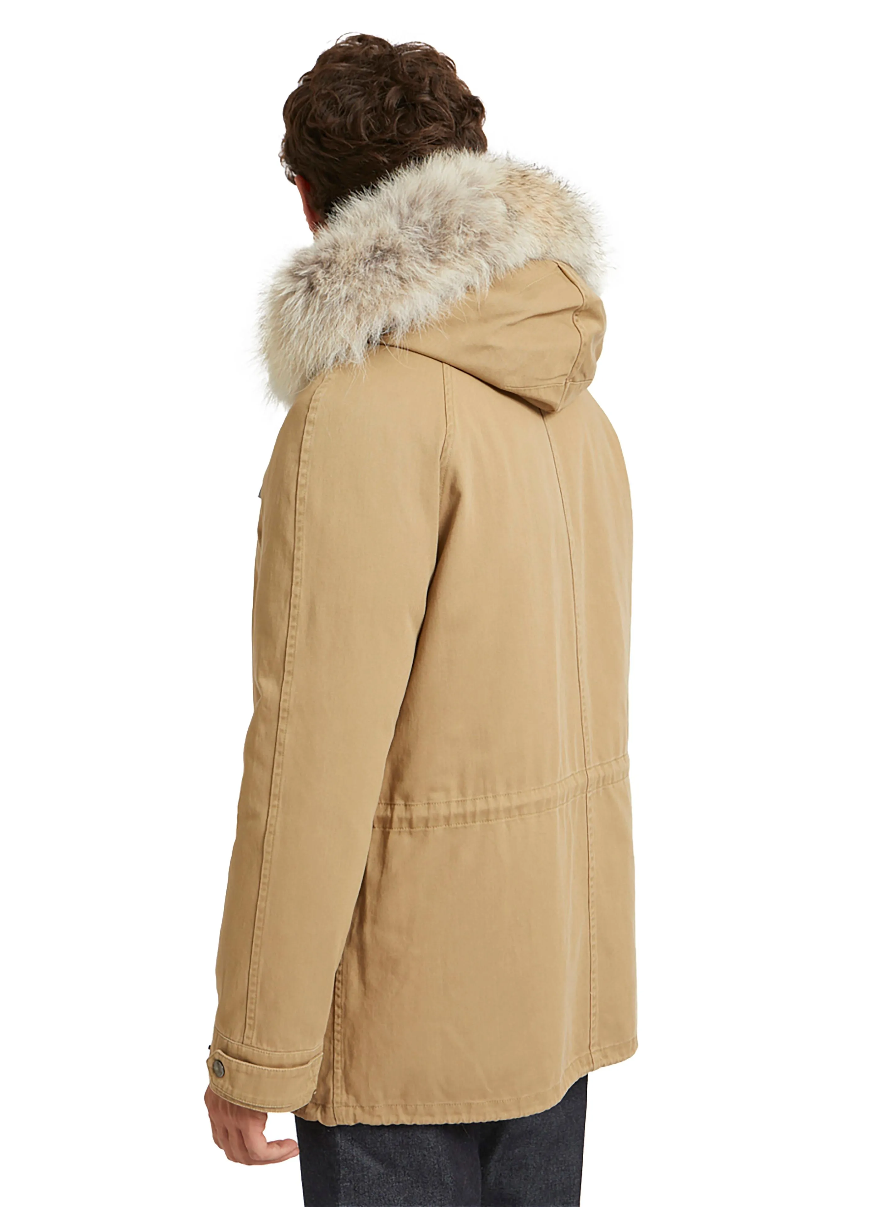 Short Iconic Parka In Cotton Gabardine And Coyote Fur