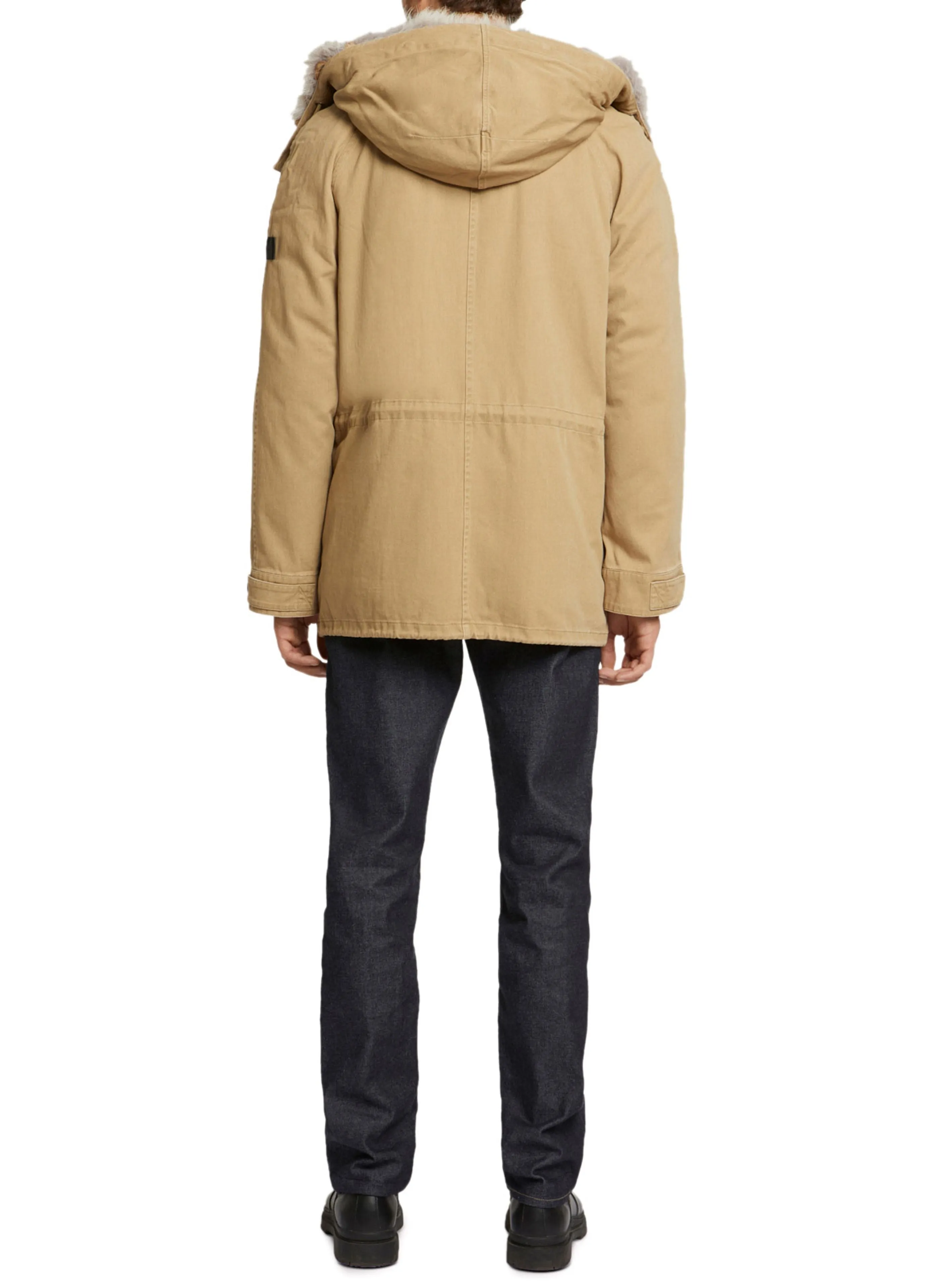 Short Iconic Parka In Cotton Gabardine And Coyote Fur