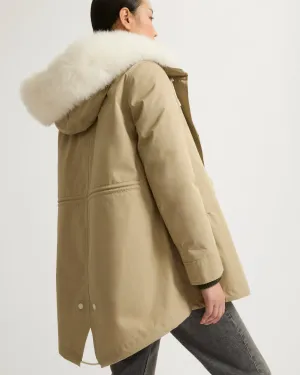 Short Iconic parka in waterproof cotton blend with fox and rabbit fur