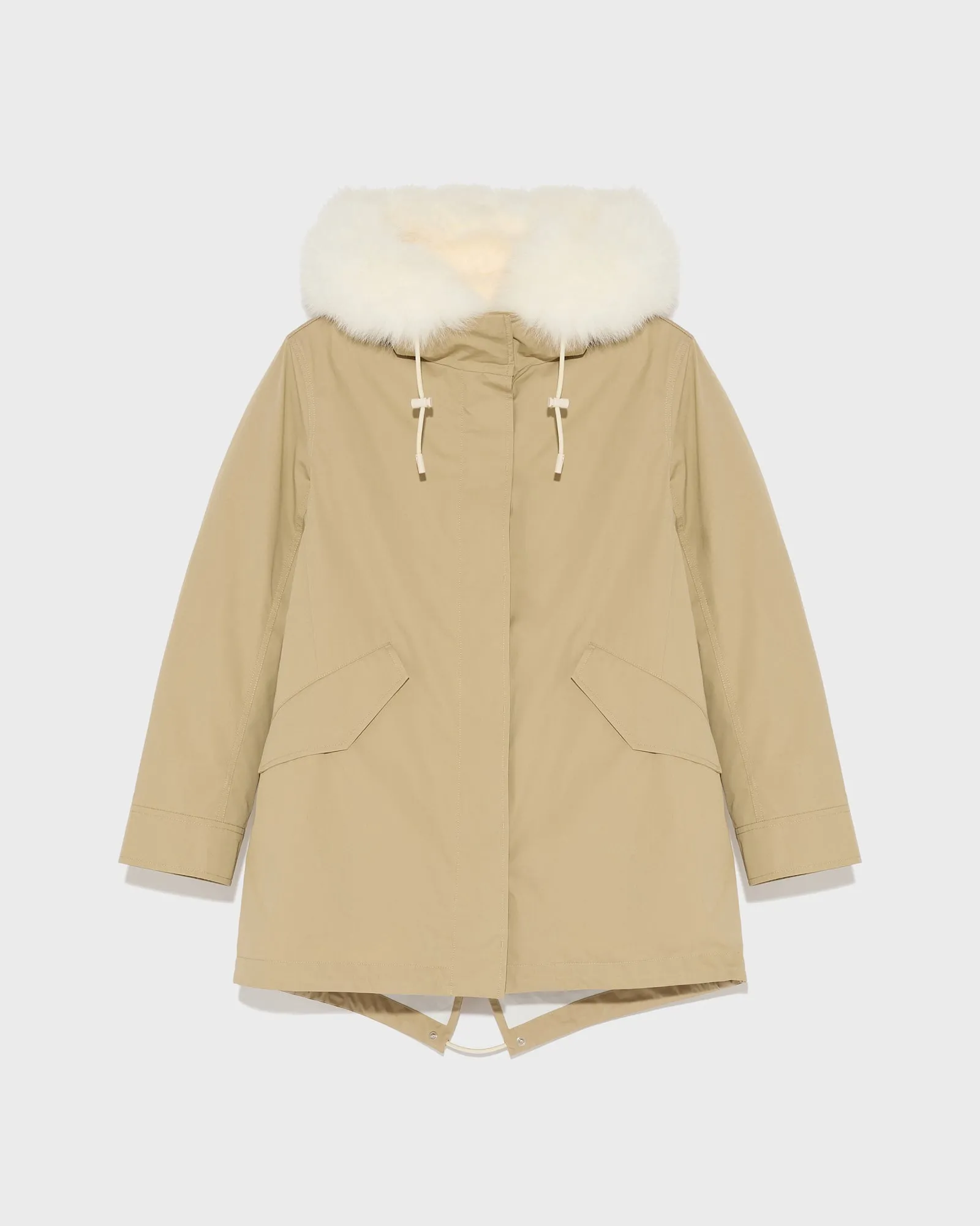 Short Iconic parka in waterproof cotton blend with fox and rabbit fur