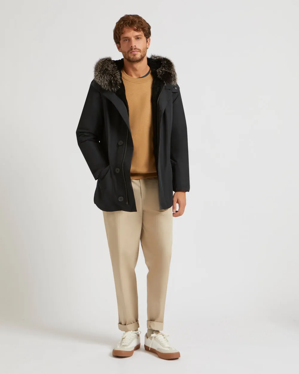Short Iconic Parka In waterproof Cotton Blend with Fox Fur and Rabbit Fur