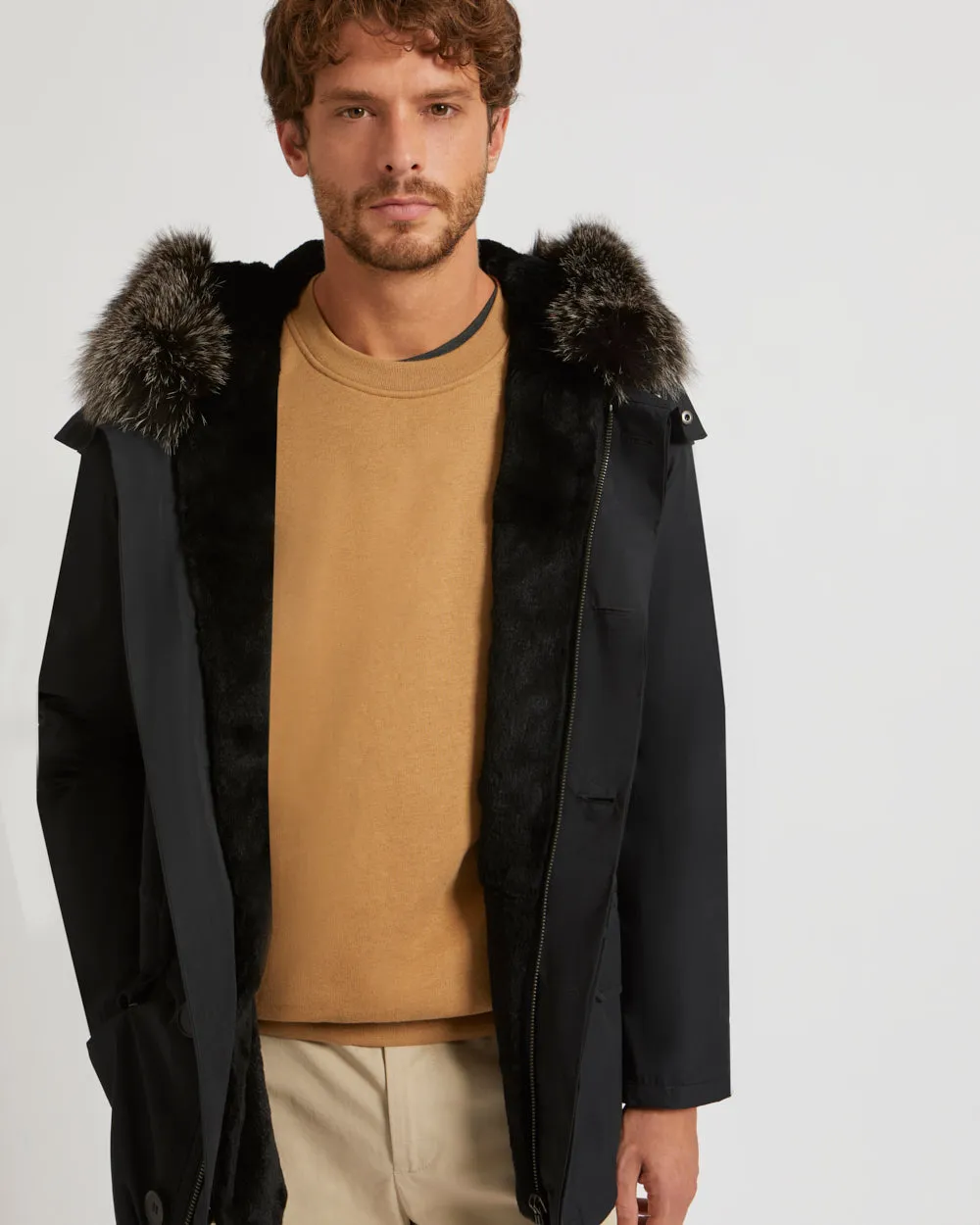 Short Iconic Parka In waterproof Cotton Blend with Fox Fur and Rabbit Fur