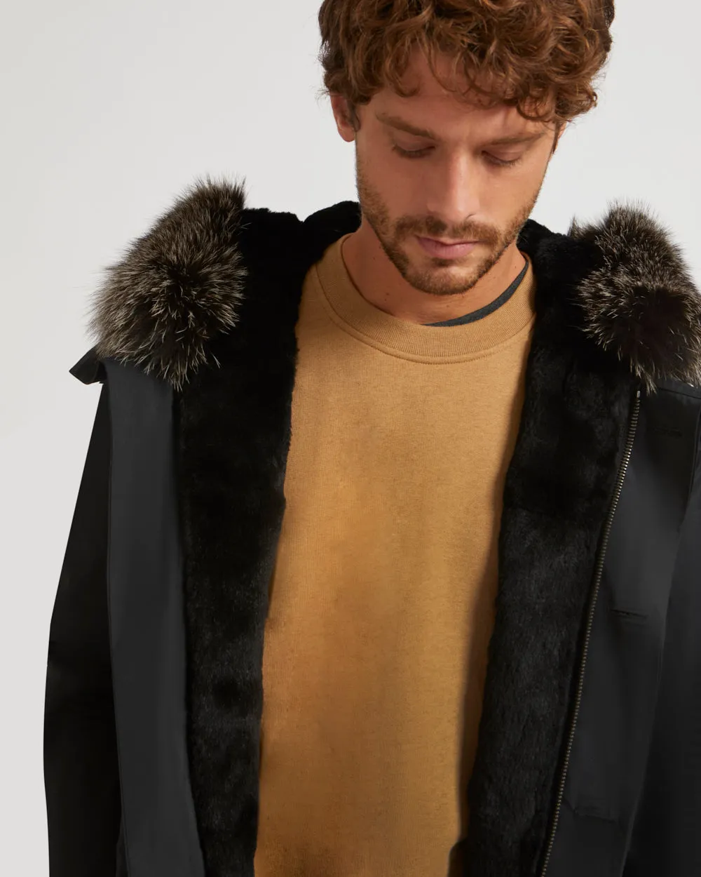 Short Iconic Parka In waterproof Cotton Blend with Fox Fur and Rabbit Fur