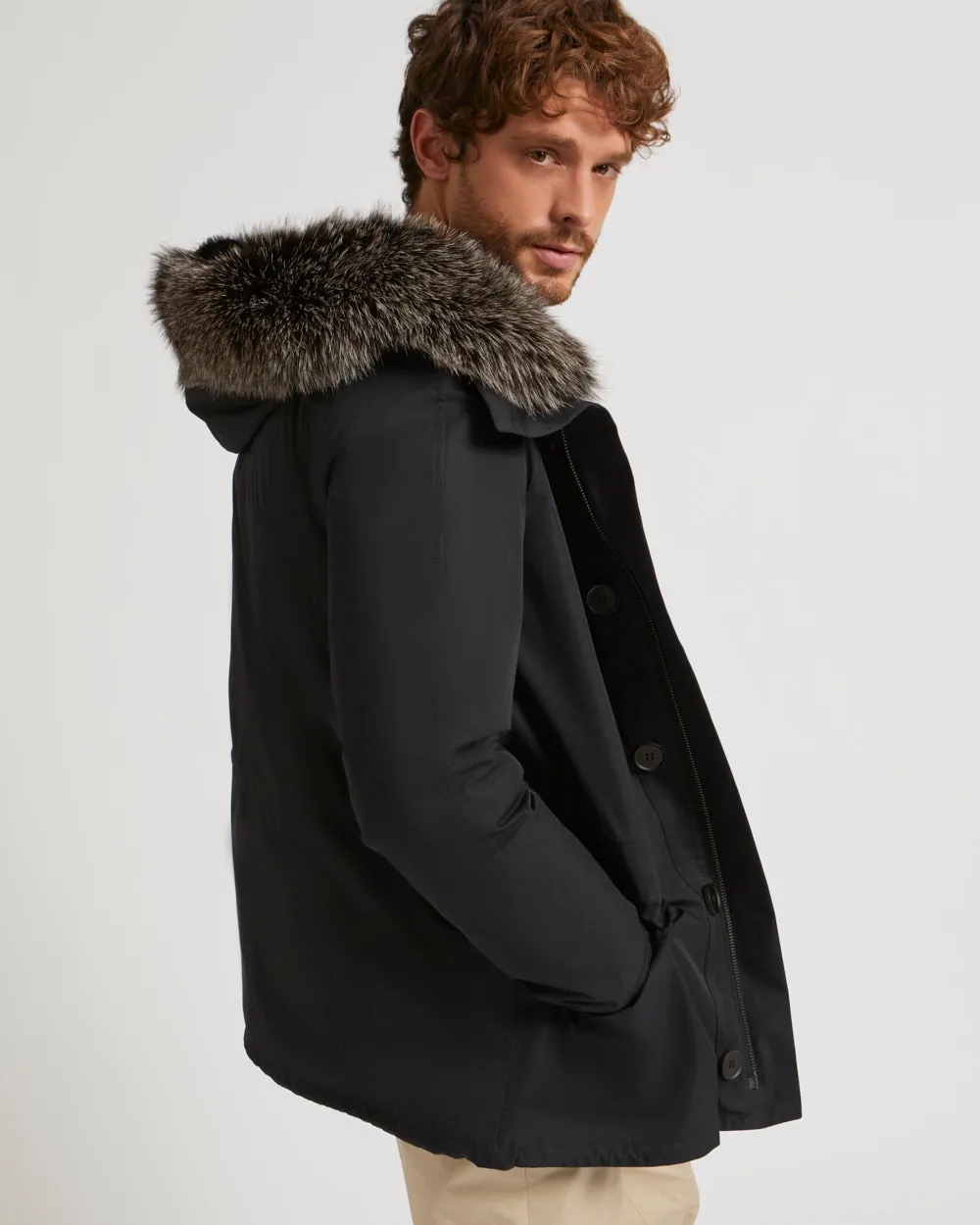 Short Iconic Parka In waterproof Cotton Blend with Fox Fur and Rabbit Fur