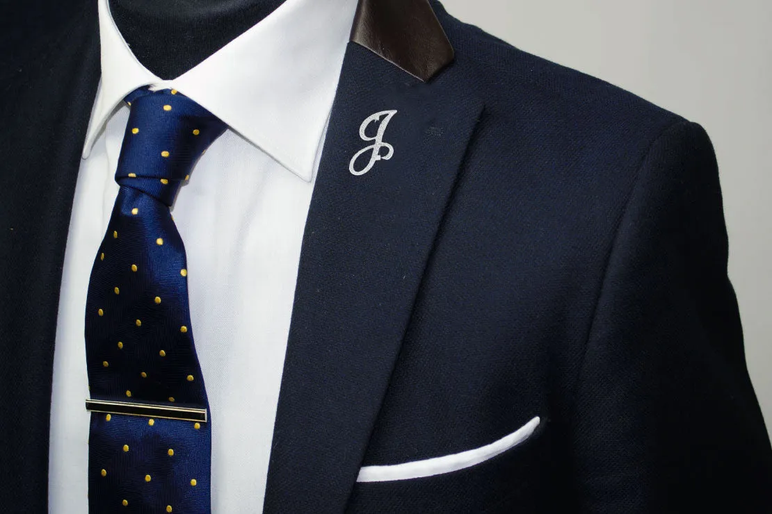 [Silver Initial Letter J] Plated Metal Lapel Pin