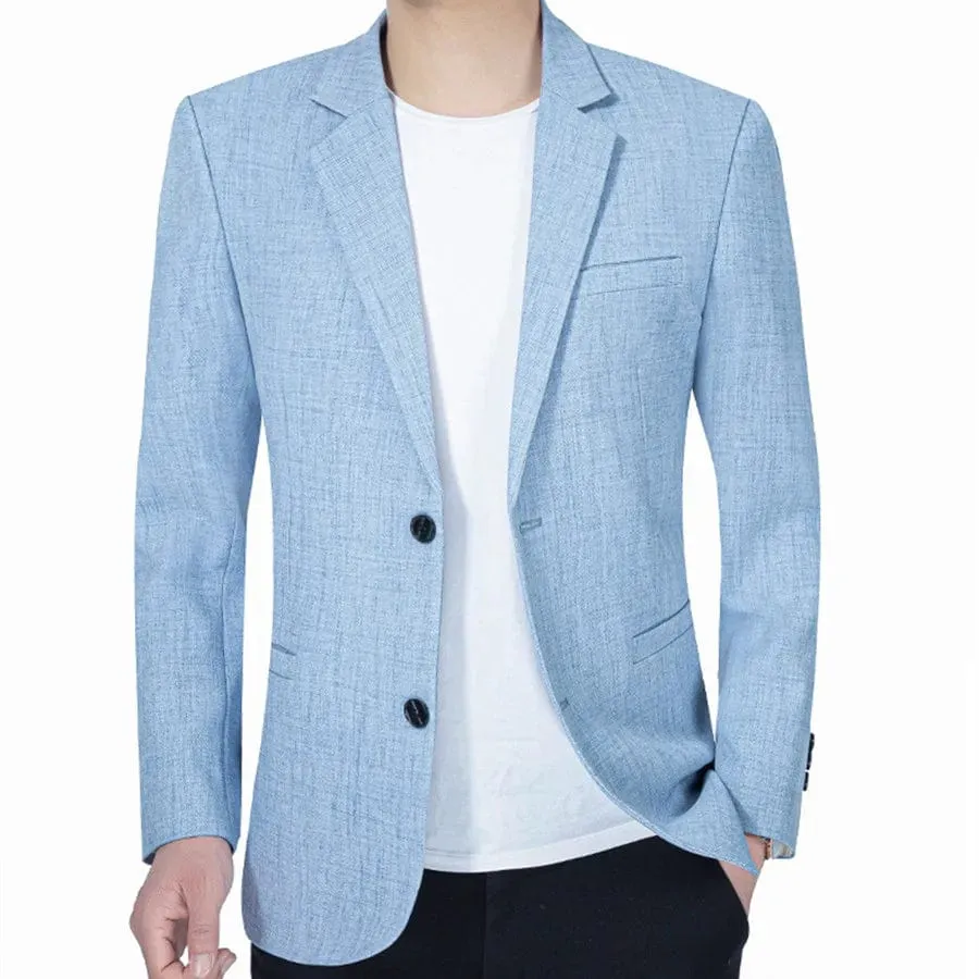 Sky Blue Men's Suit Jacket Thin Blazers Spring Autumn Solid Business Formal Wear Men Clothing Wedding Coat Oversize 4XL