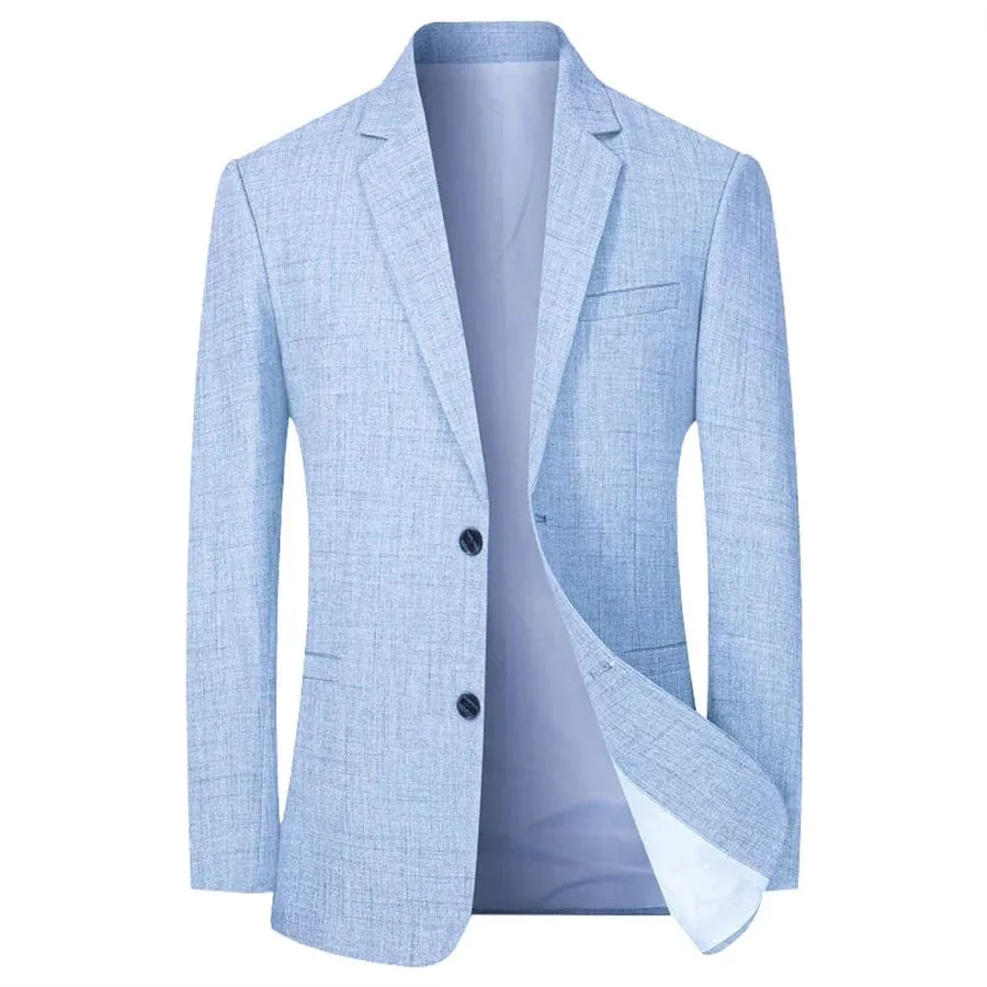 Sky Blue Men's Suit Jacket Thin Blazers Spring Autumn Solid Business Formal Wear Men Clothing Wedding Coat Oversize 4XL