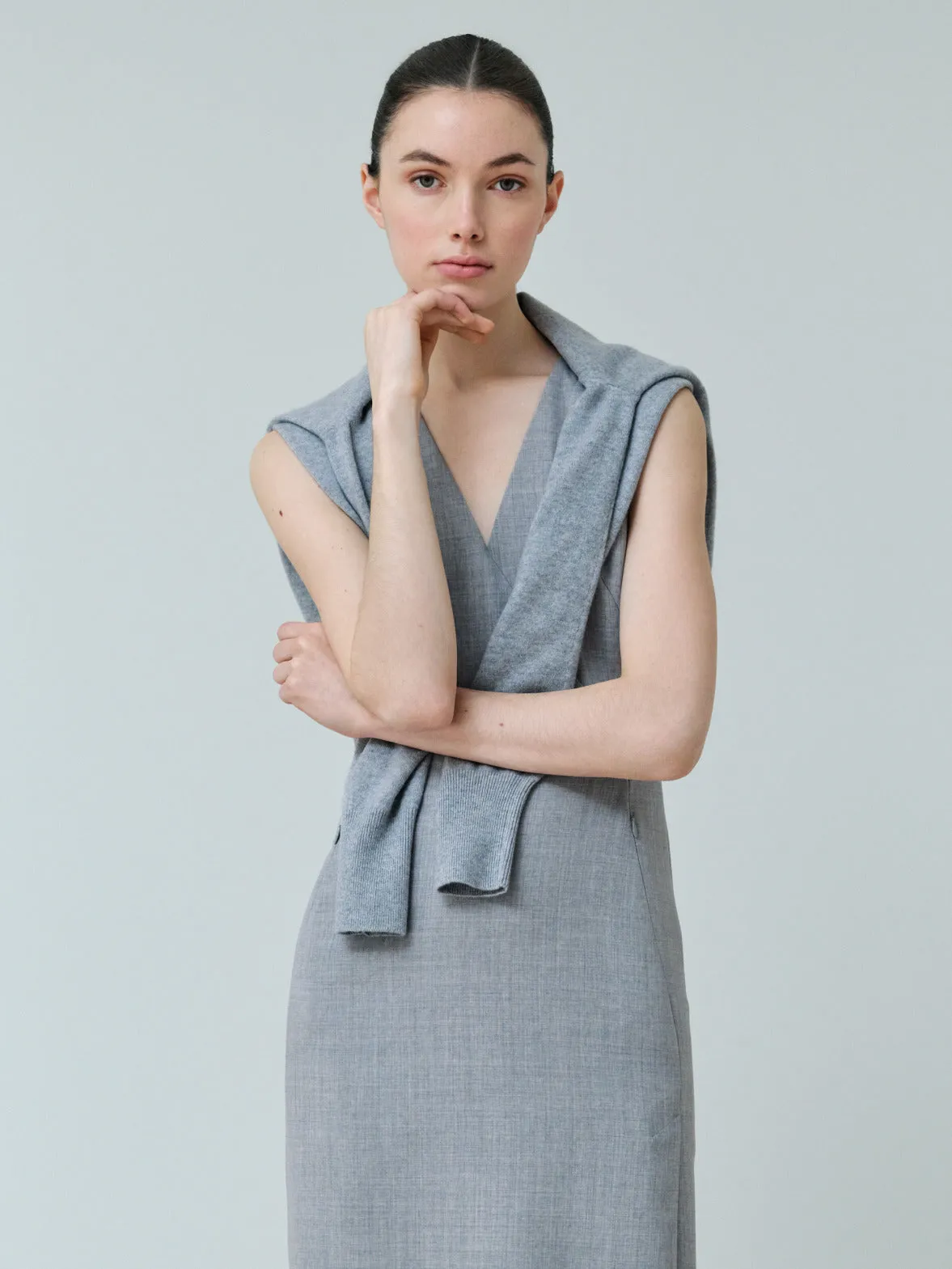 Sleeveless Wool Double-Face Sheath Dress