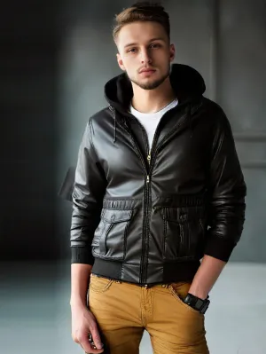 Snap Flap Pocket Bomber Leather Jackets for Men