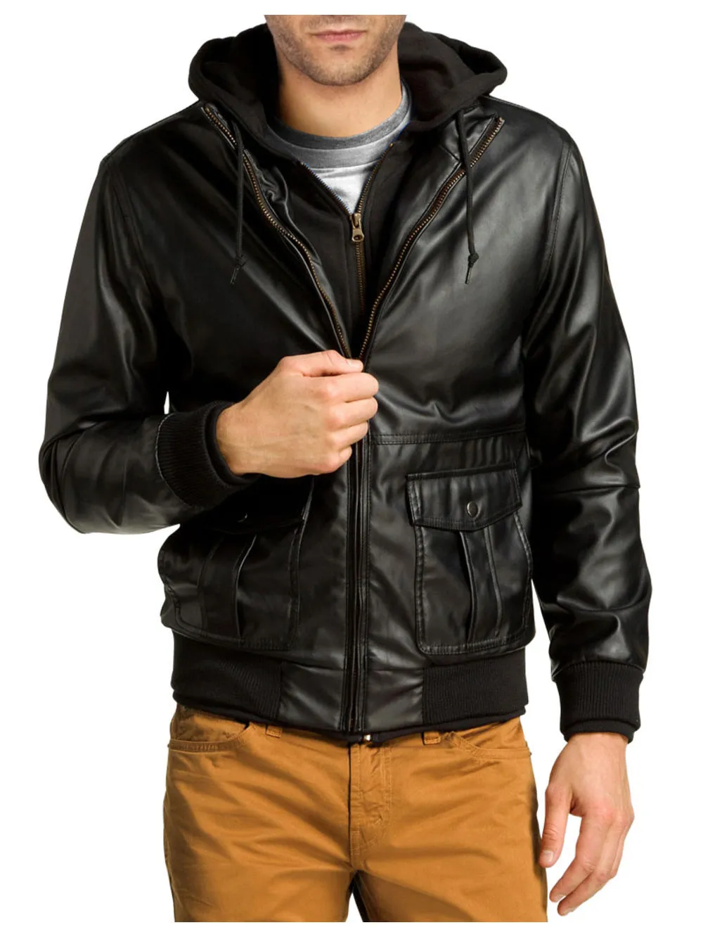 Snap Flap Pocket Bomber Leather Jackets for Men