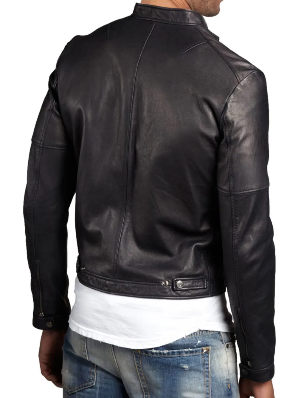 Snap Tab Leather Bomber Leather Jackets for Men