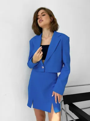 Solid Color Jacket Split Short Skirt Two Piece Suit