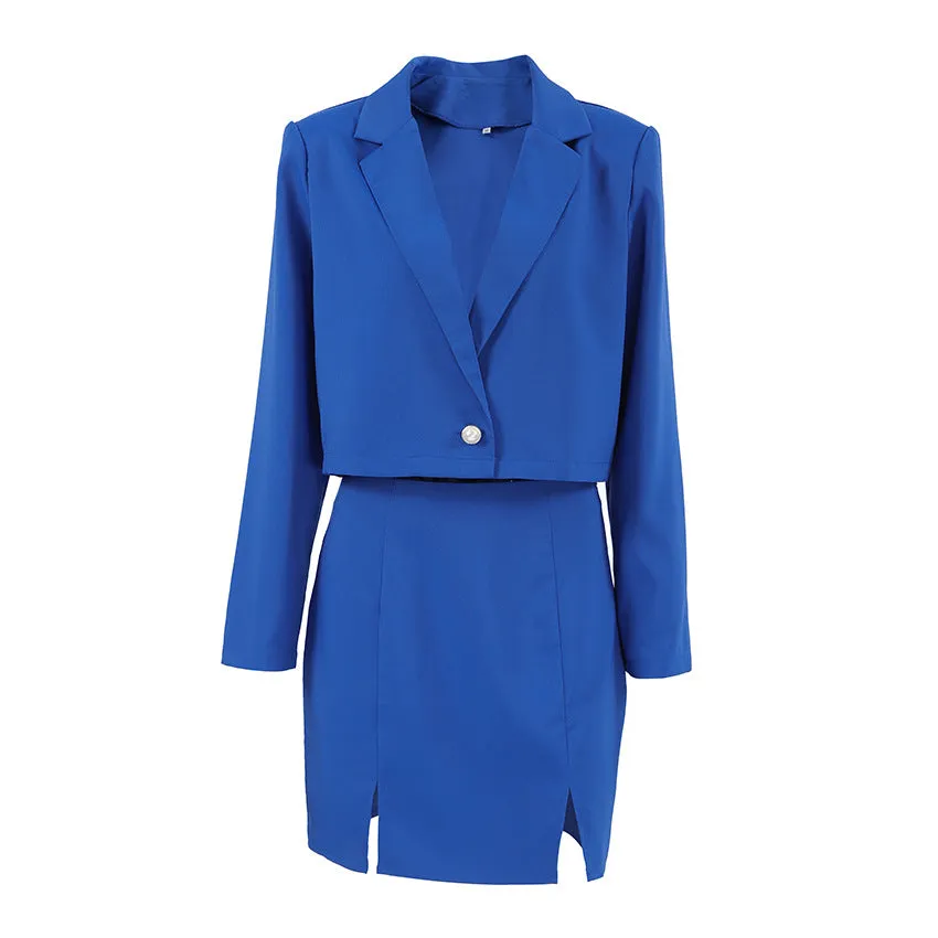 Solid Color Jacket Split Short Skirt Two Piece Suit