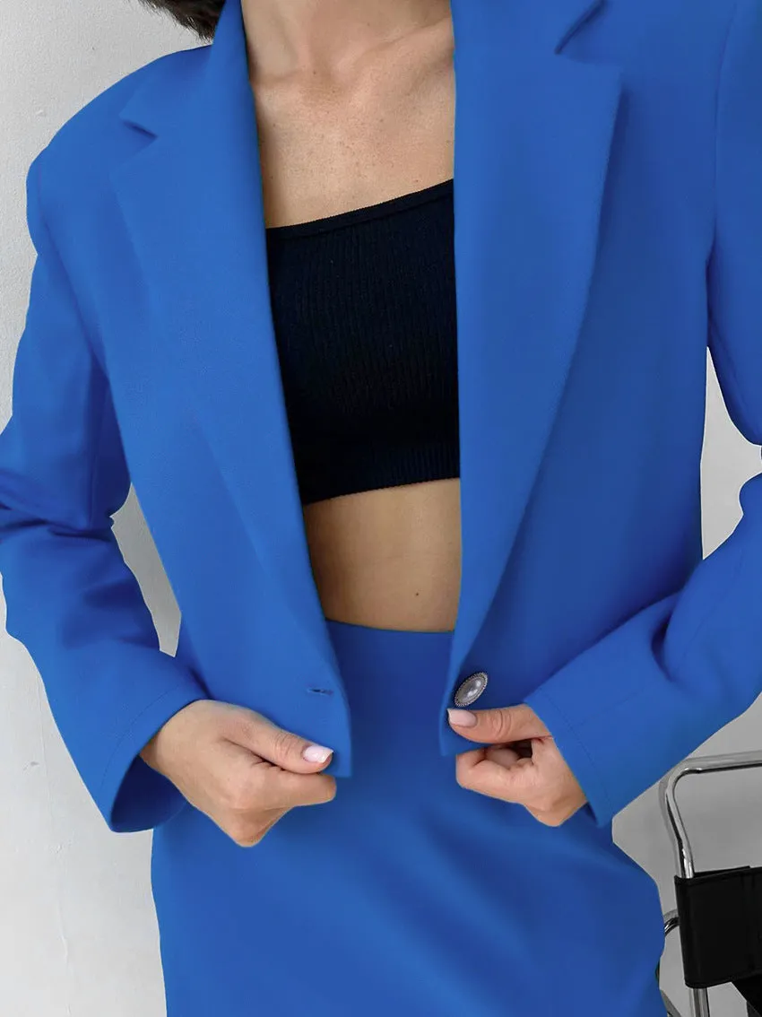 Solid Color Jacket Split Short Skirt Two Piece Suit