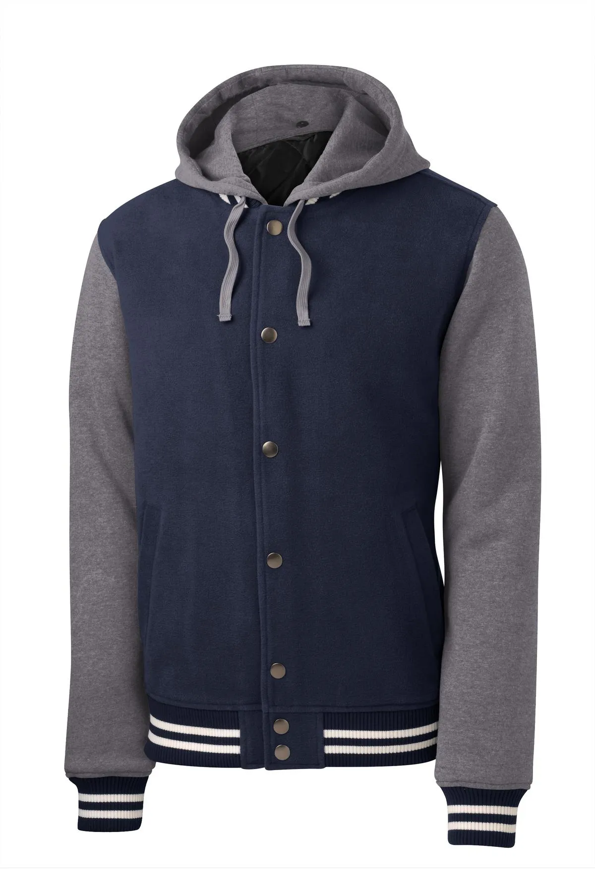 Sport-Tek Insulated Letterman Jacket. JST82 True Navy/ Vintage Heather