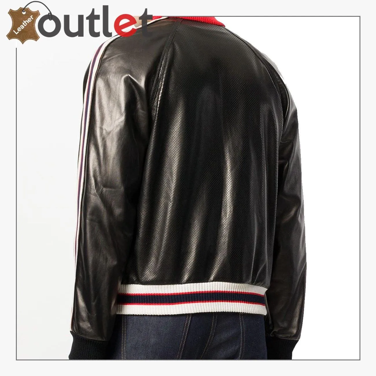 Stripe Trim Womens Leather Bomber Jacket
