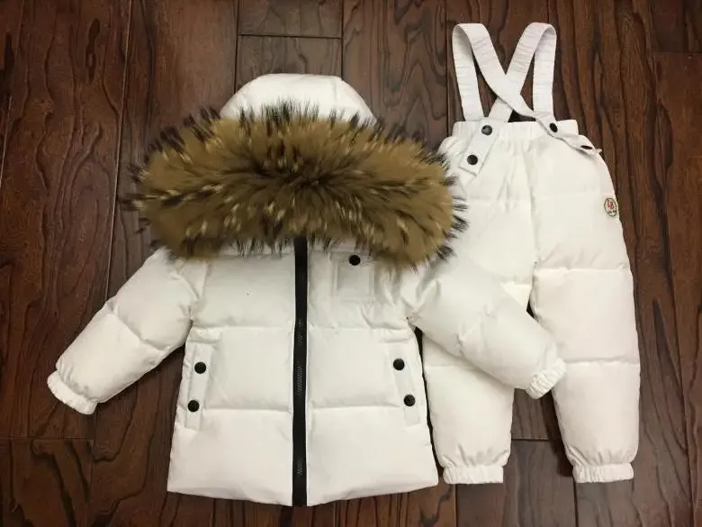 Super Warm Toddler Snowsuit Jacket with Fur and Overalls for Girls Boys