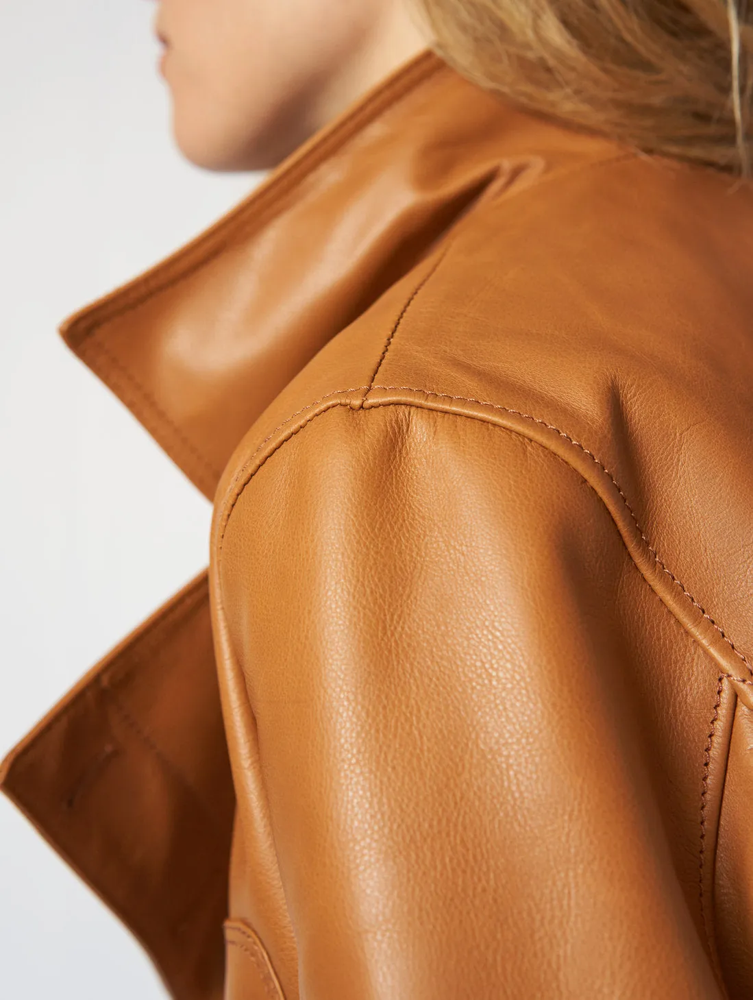 SUZIE BIKER LEATHER JACKET IN CAMEL- Woman