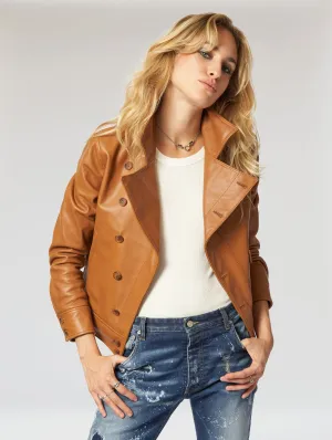 SUZIE BIKER LEATHER JACKET IN CAMEL- Woman