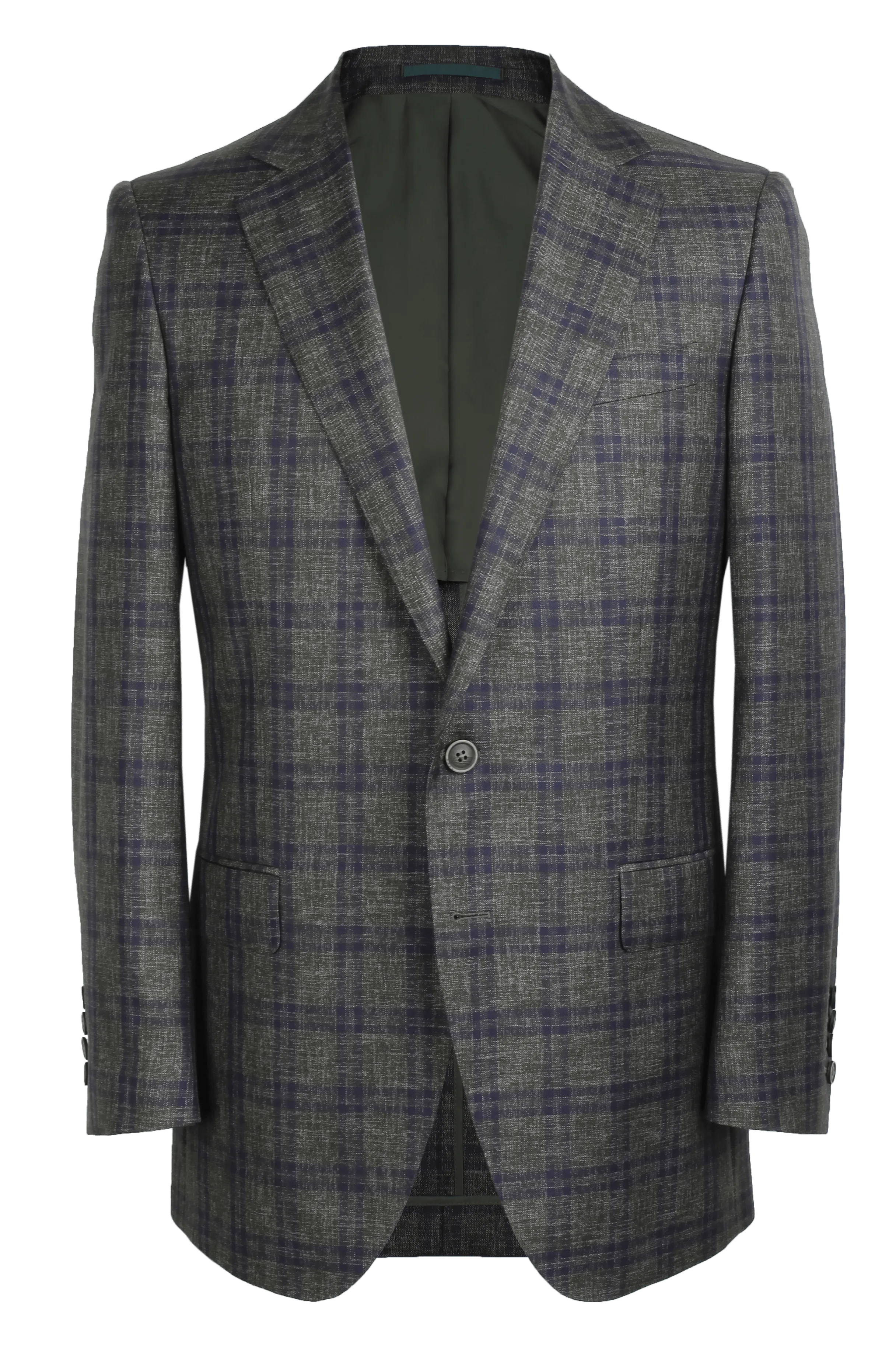 The Byron Jacket - Dormeuil Hunter Green and Navy Double Windowpane