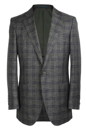 The Byron Jacket - Dormeuil Hunter Green and Navy Double Windowpane