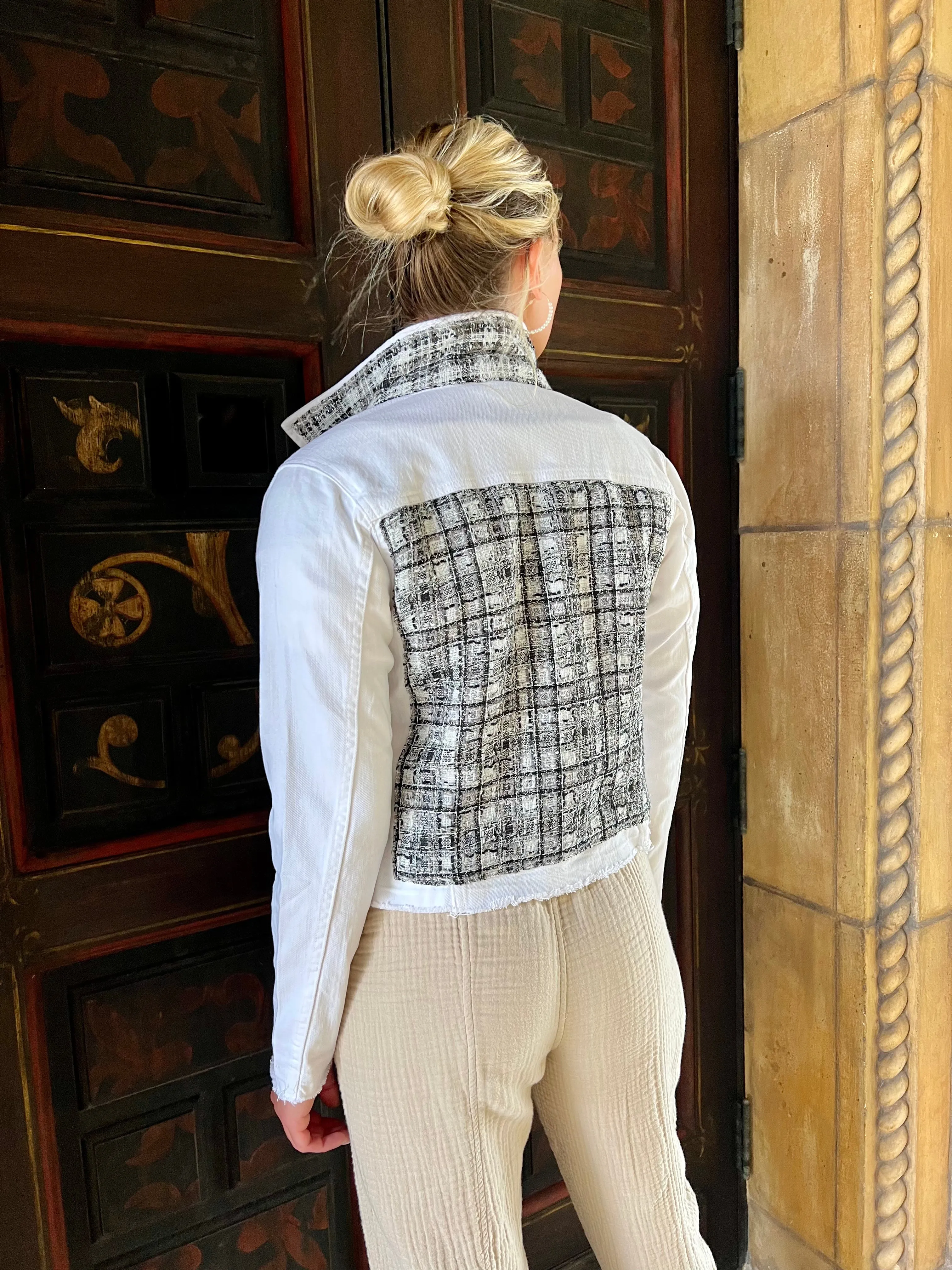 The White Denim Jacket / Gray and Silver Tweed