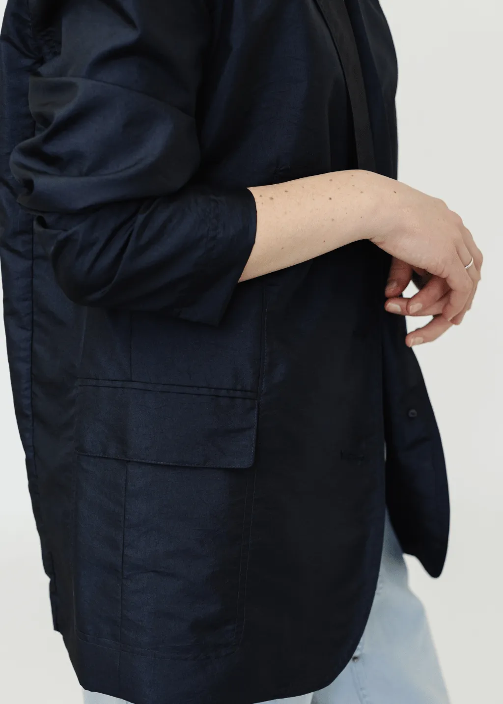 Tibi Crispy Nylon Liam Blazer in Navy