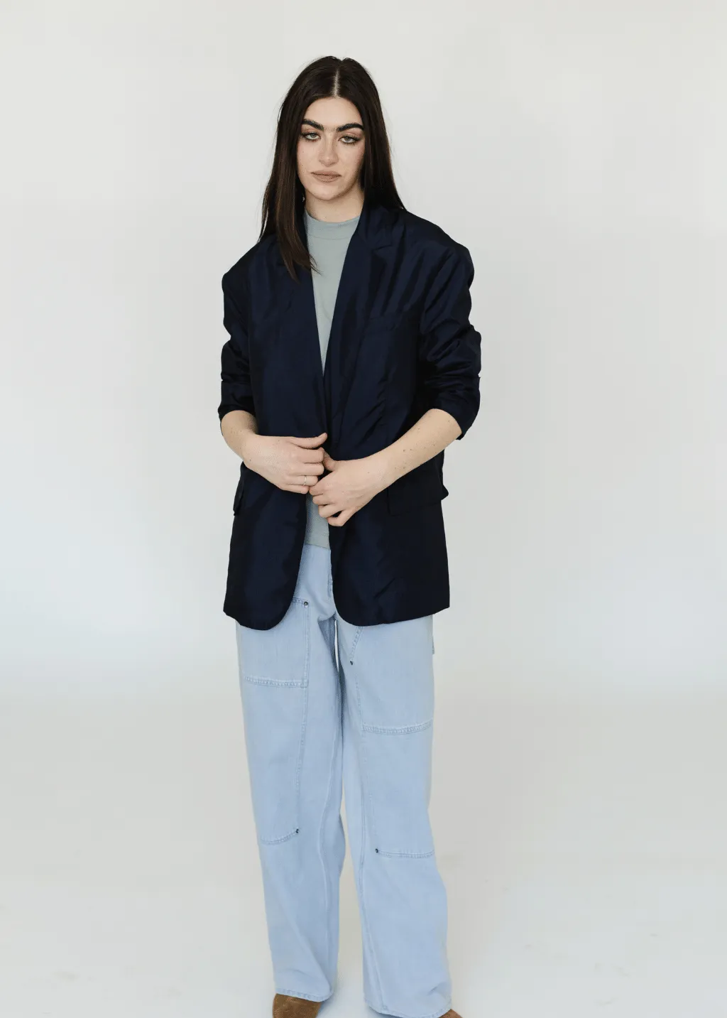 Tibi Crispy Nylon Liam Blazer in Navy