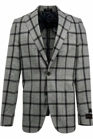 Tiglio Luxe Gray with Charcoal Windowpane Veneto/THP Slim Fit Half Lined, Pure Wool Jacket TL3322