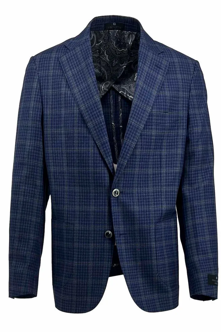 Tiglio Luxe Light Navy with Green Windowpane and Mini Check Dolcetto/THP Modern Fit Half Lined, Pure Wool Jacket TL3329