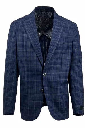 Tiglio Luxe Light Navy with Green Windowpane and Mini Check Dolcetto/THP Modern Fit Half Lined, Pure Wool Jacket TL3329
