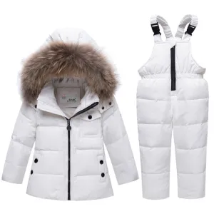 Toddler Snowsuits Jacket with Fur Overall Bib for Boys Girls