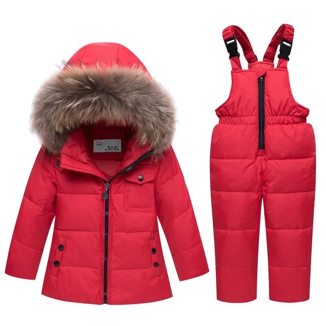 Toddler Snowsuits Jacket with Fur Overall Bib for Boys Girls