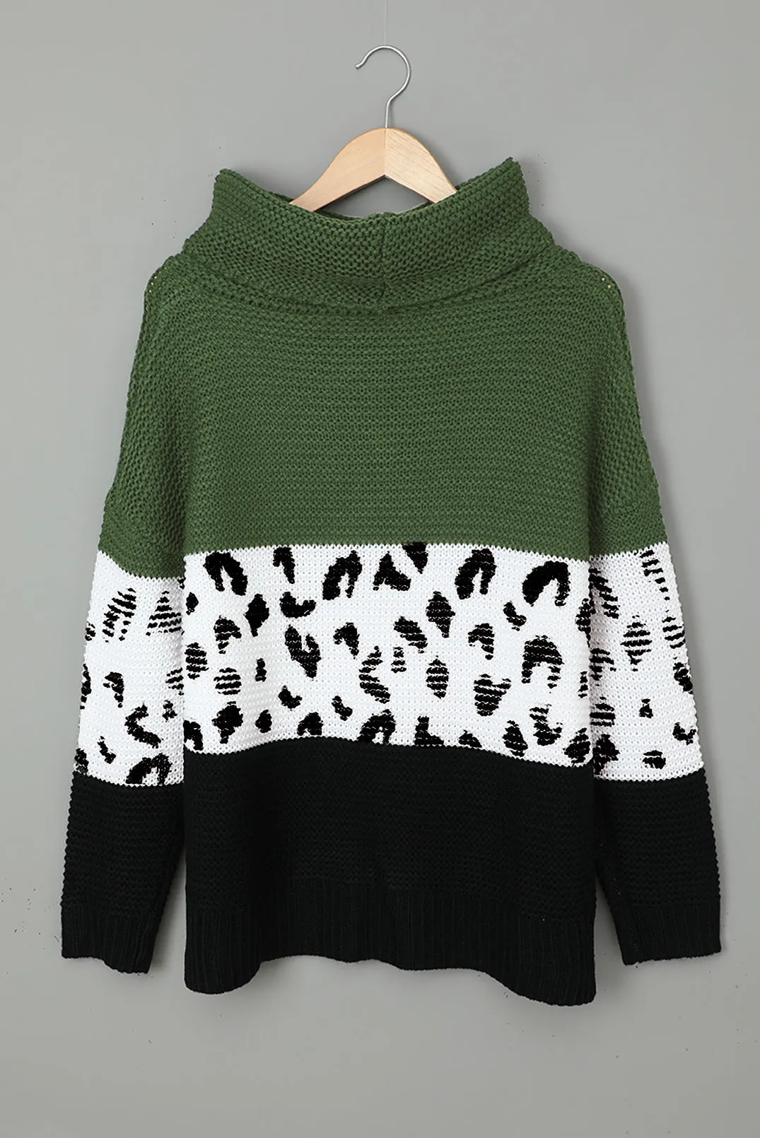 Turtleneck Splicing Chunky Knit Pullover Sweater
