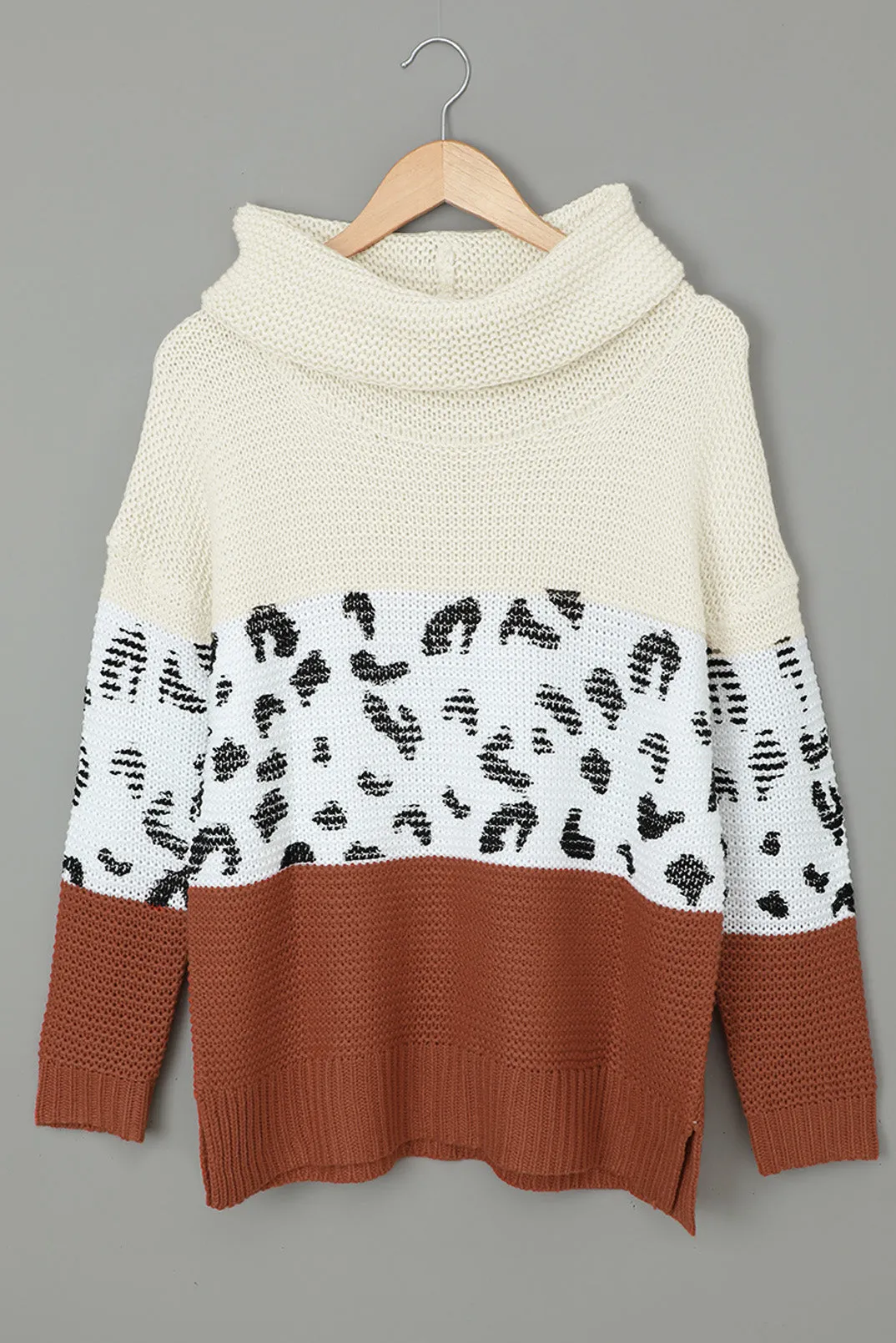 Turtleneck Splicing Chunky Knit Pullover Sweater