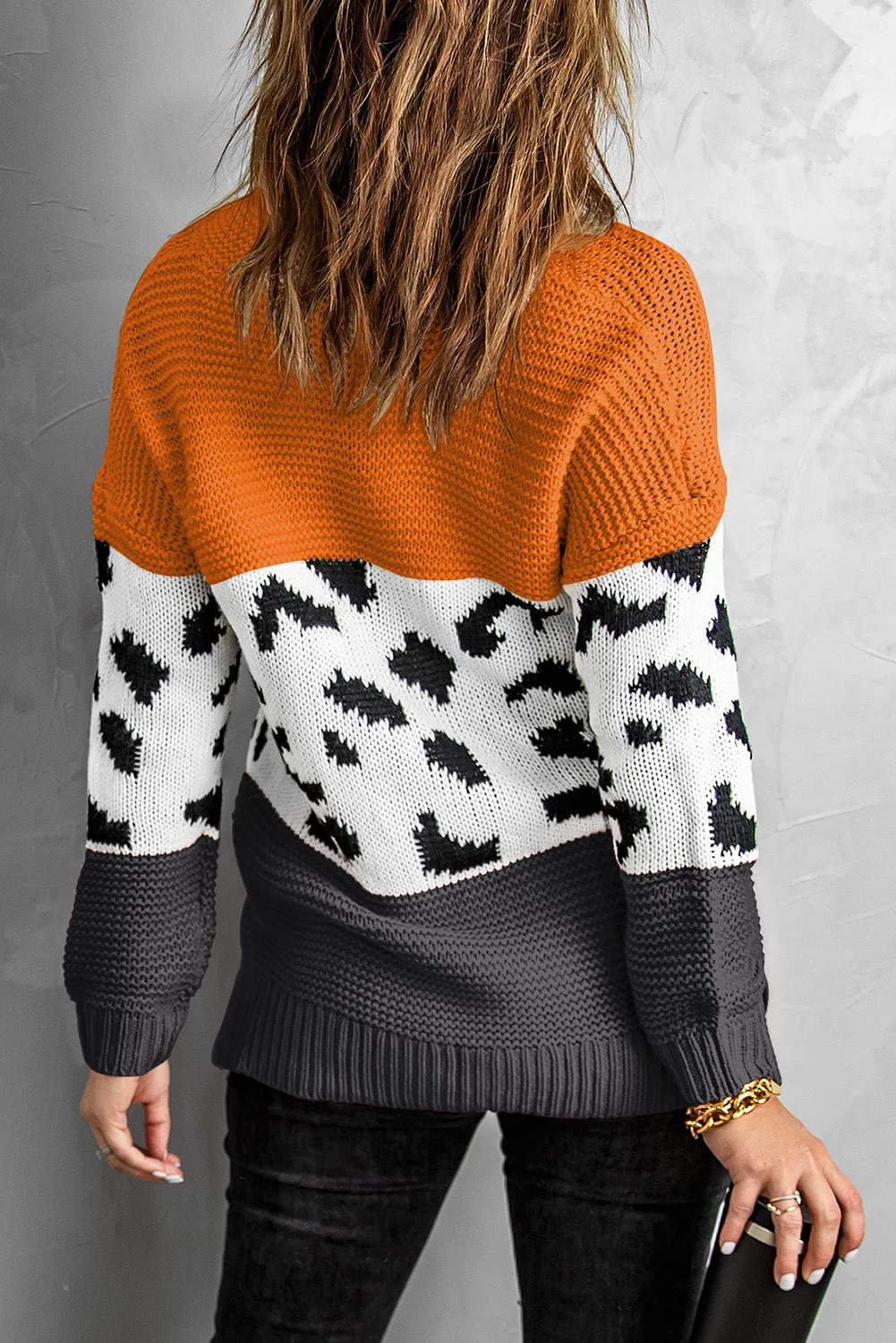 Turtleneck Splicing Chunky Knit Pullover Sweater