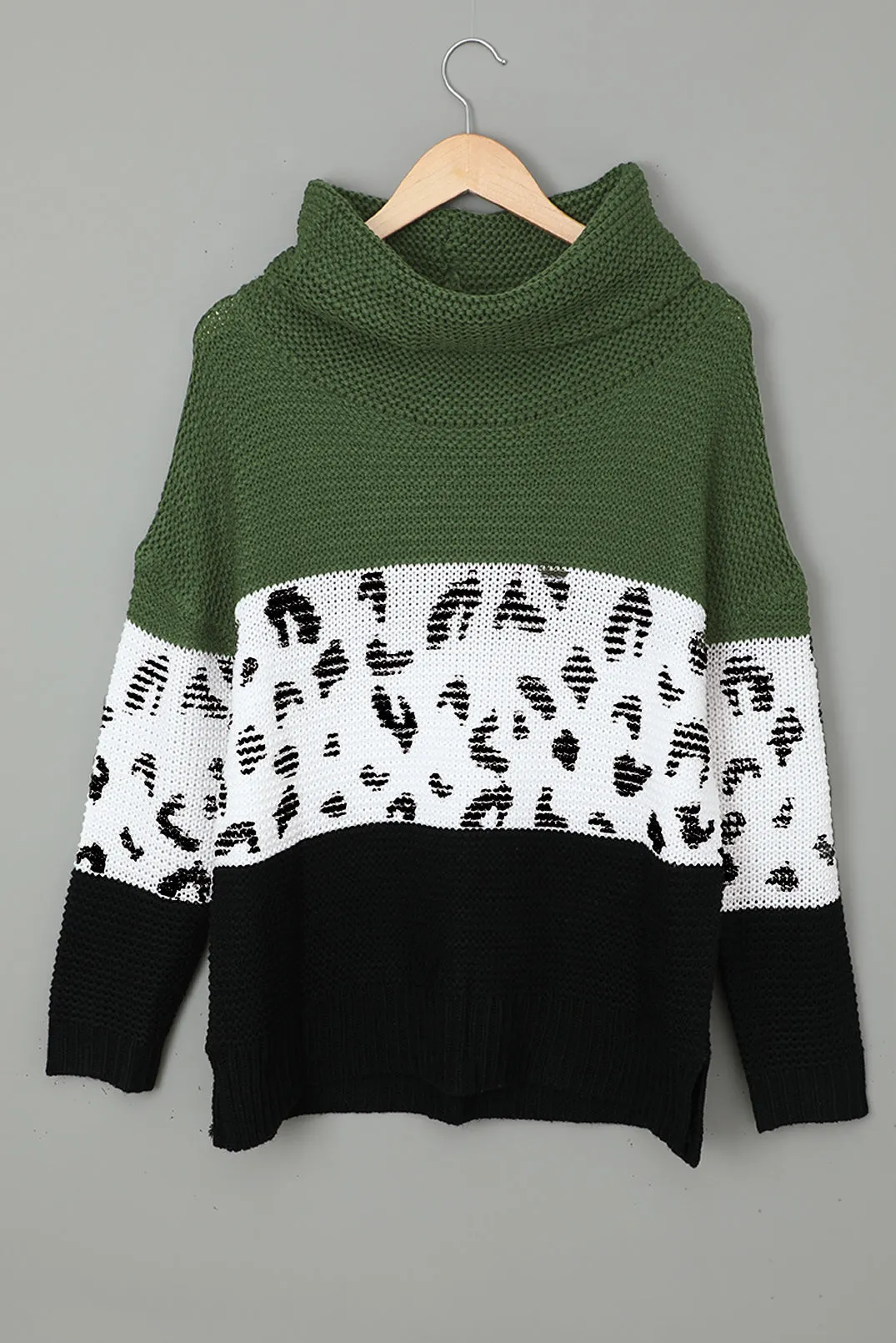 Turtleneck Splicing Chunky Knit Pullover Sweater