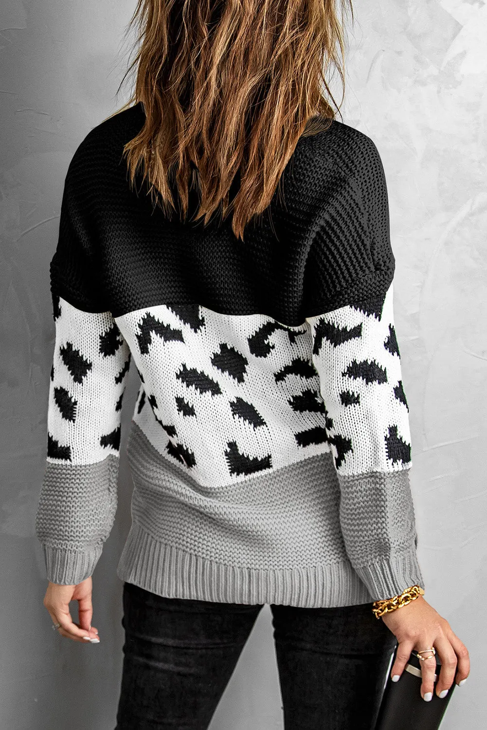Turtleneck Splicing Chunky Knit Pullover Sweater