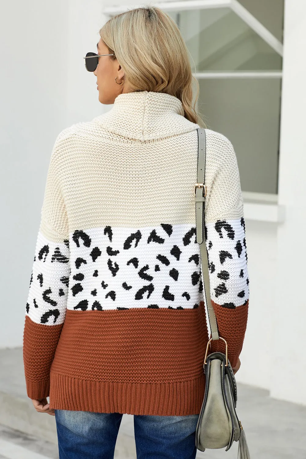 Turtleneck Splicing Chunky Knit Pullover Sweater