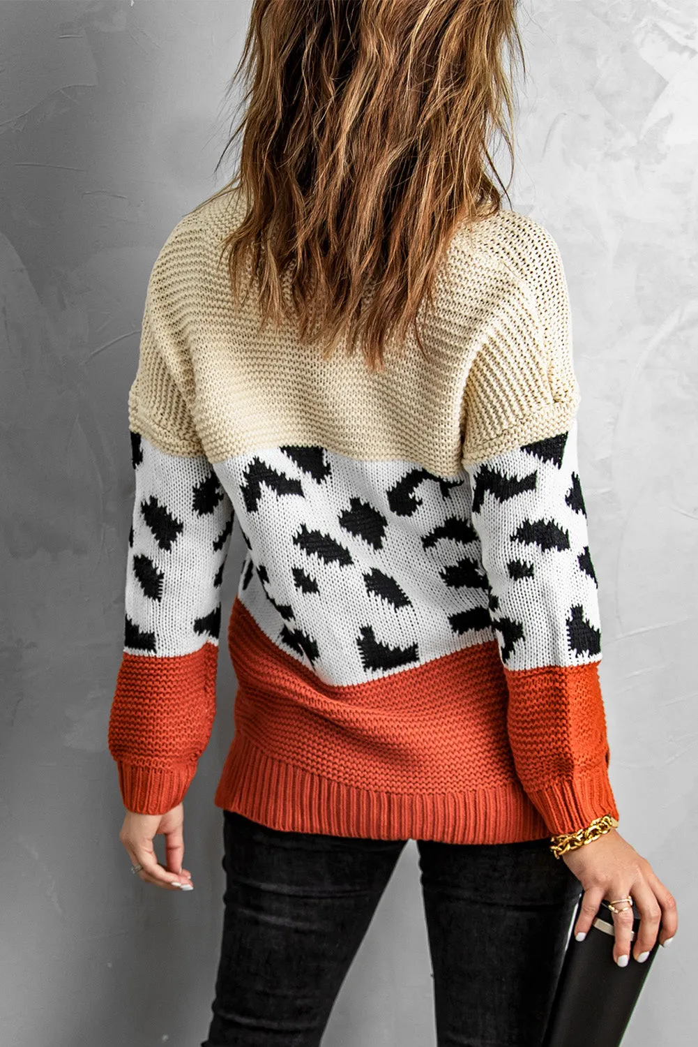 Turtleneck Splicing Chunky Knit Pullover Sweater