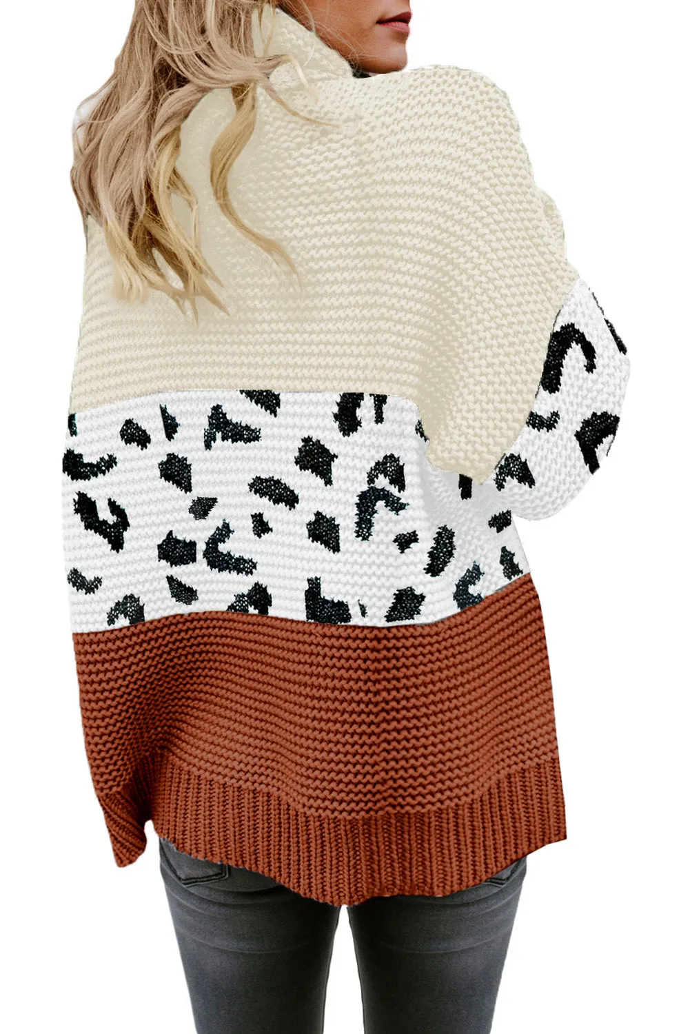 Turtleneck Splicing Chunky Knit Pullover Sweater