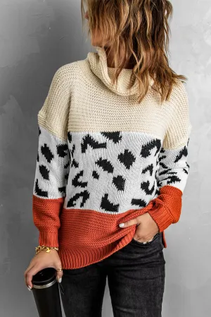 Turtleneck Splicing Chunky Knit Pullover Sweater