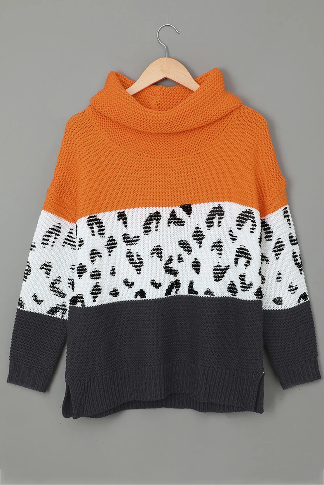 Turtleneck Splicing Chunky Knit Pullover Sweater