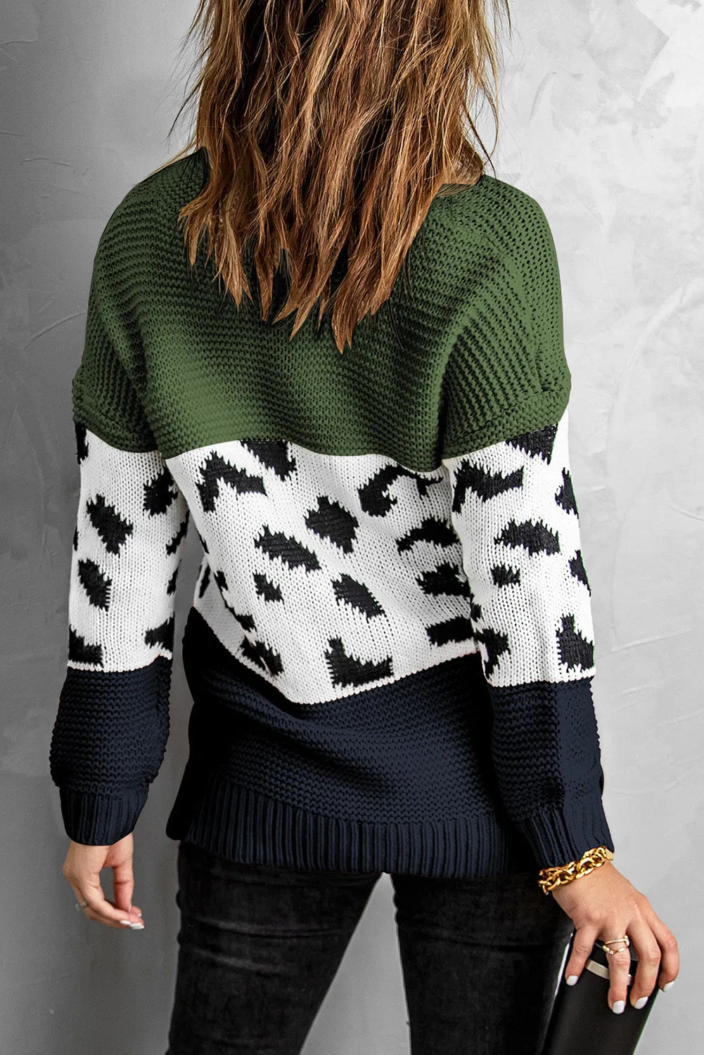 Turtleneck Splicing Chunky Knit Pullover Sweater