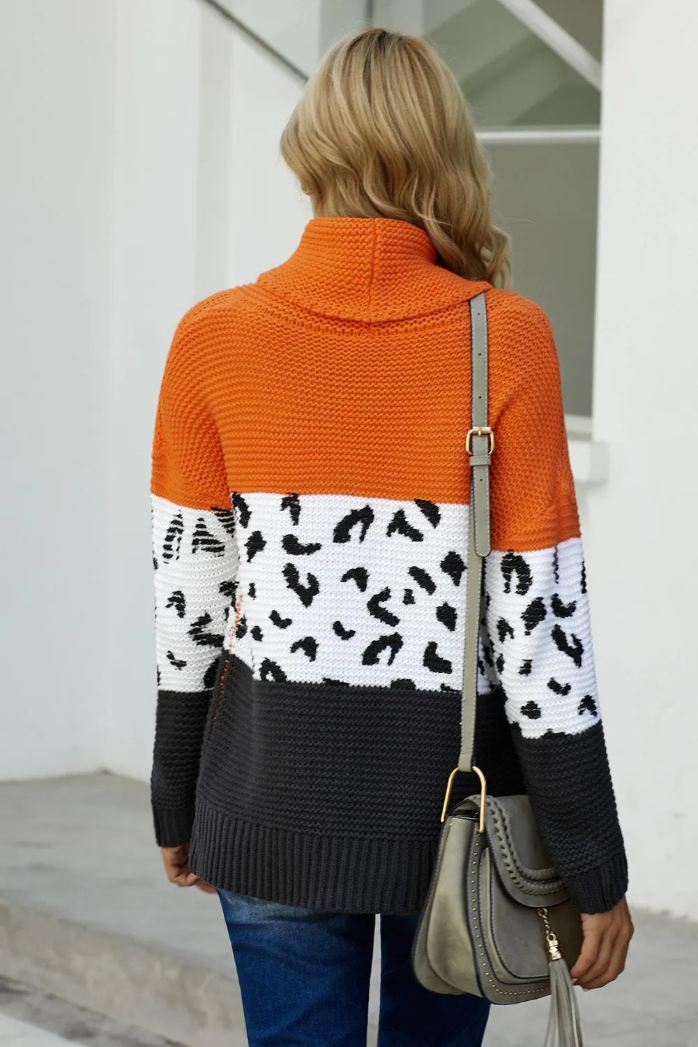 Turtleneck Splicing Chunky Knit Pullover Sweater